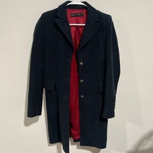 Zara Navy Blue Pea Coat with Red Lining